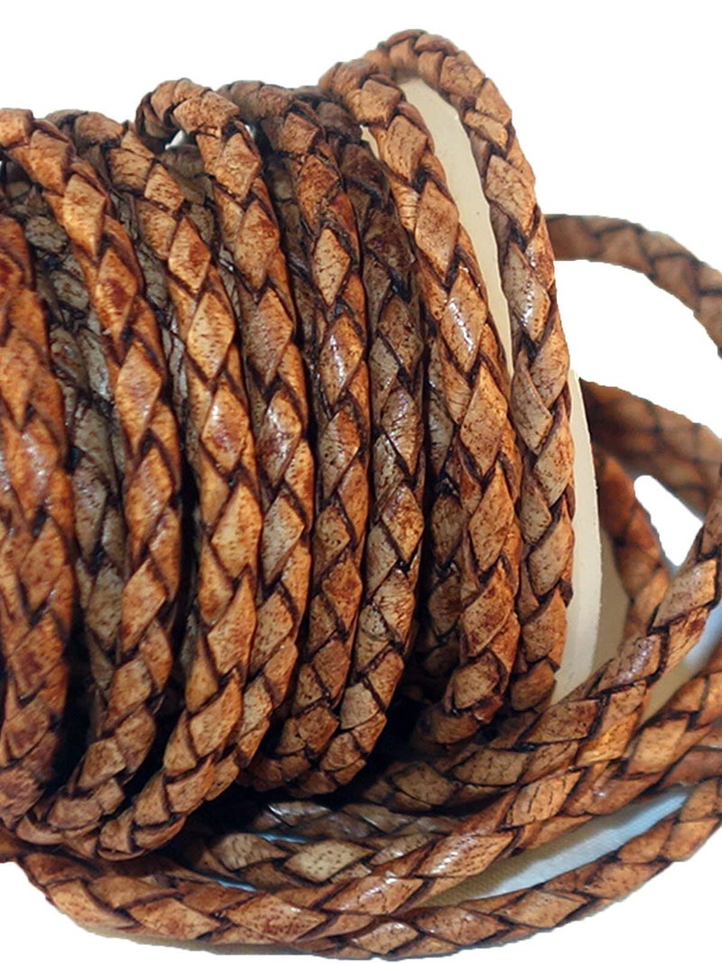 Cords Craft 3mm Braided Leather Cord for Jewelry Making, Round Bolo Braided Leather Cord, Wrap Bracelets, Necklaces, DIY Craft, Hobby Projects, Brown Vintage, Roll of 5 Meters = 5.46 Yards - Image 4
